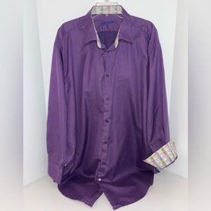 Robert Graham mens purple houndstooth long sleeve euro cuff dress shirt size 3XL